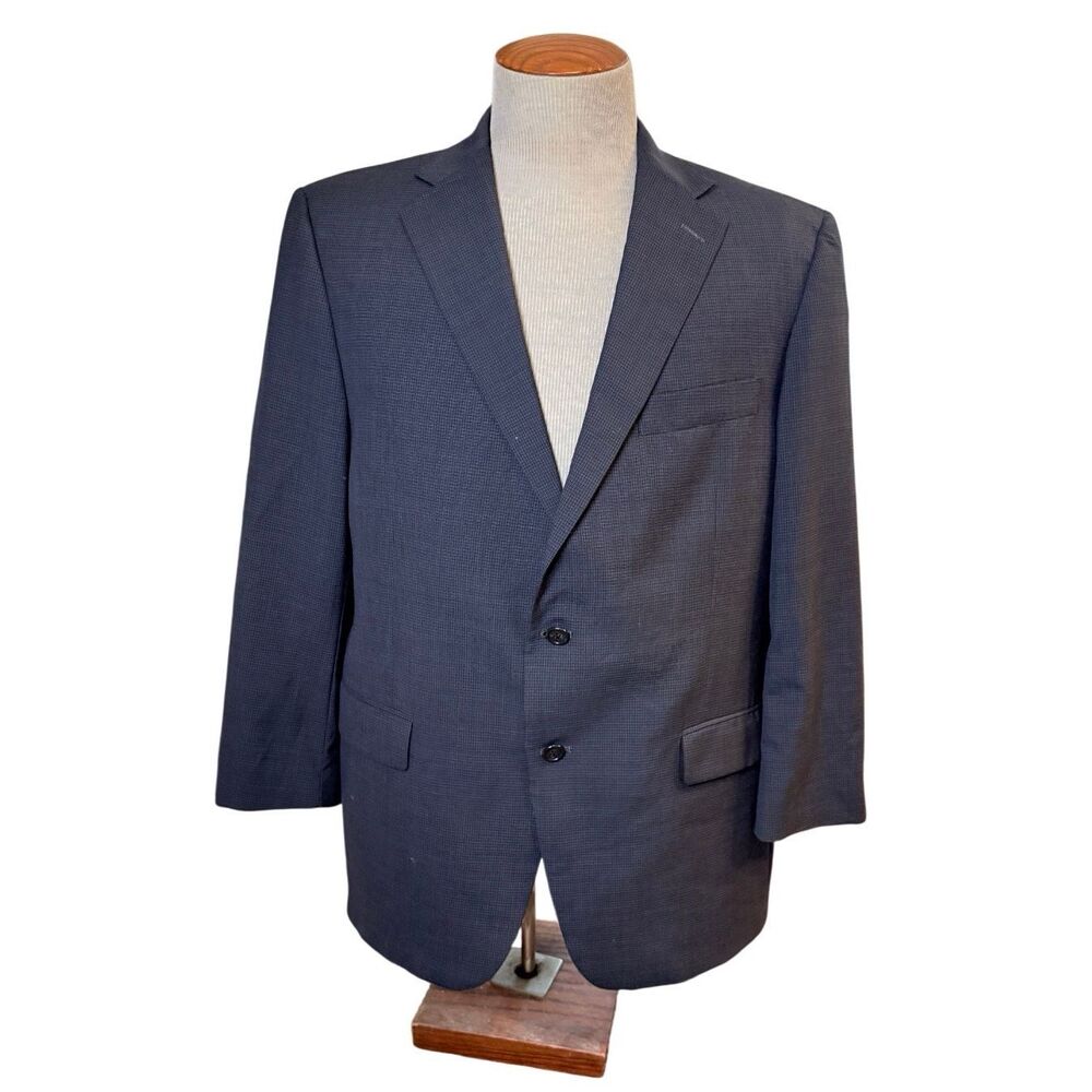 Hart Schaffner Marx Sport Coat Blazer 44S Dark Slate Navy Micro Check